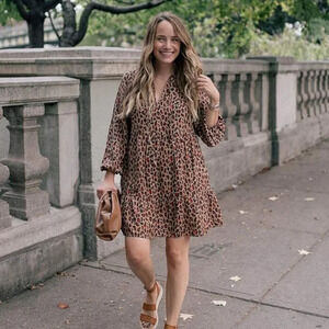 Grace Atwood x Amazon The Drop Leopard Print  Long Sleeve Mini Dress Size Small